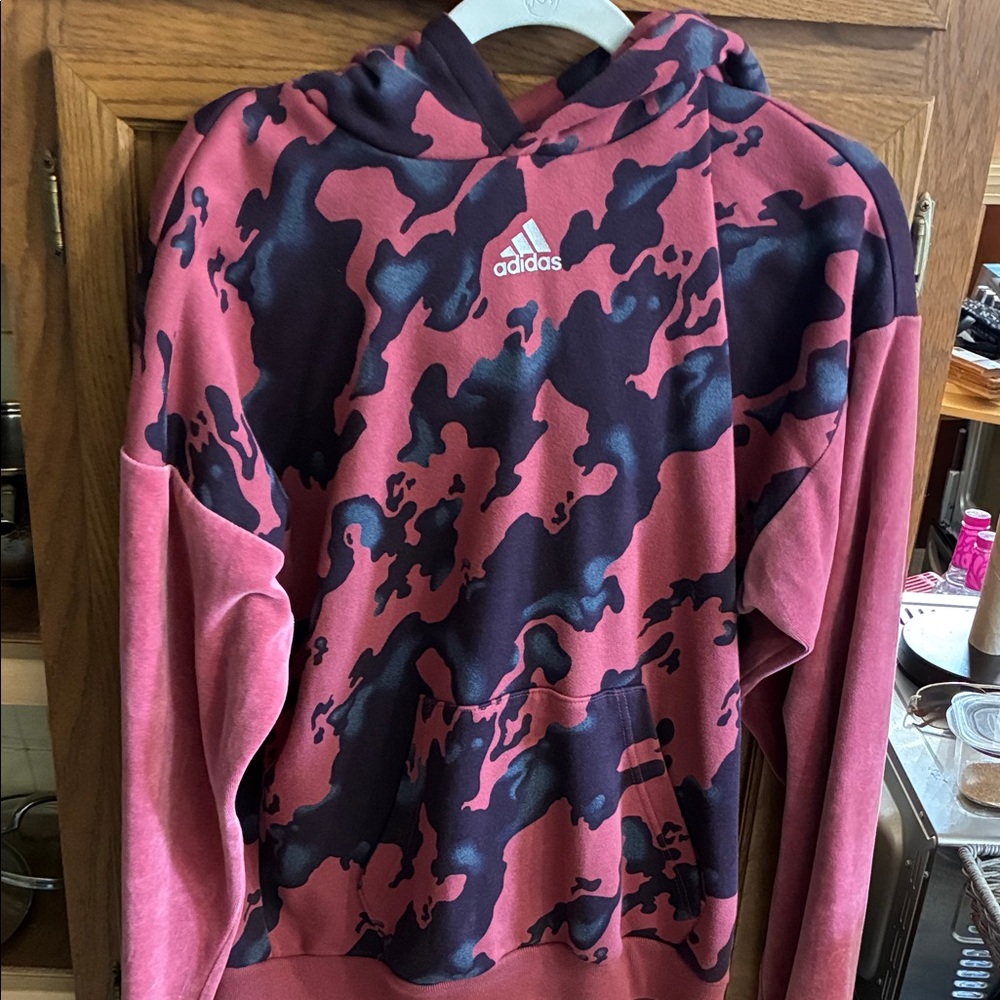 adidas Pink and Black Camo Pullover Hoodie